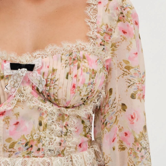 Emmaline babydoll Floral Lace-Trimmed bones bustier Dress - Picture 4 of 5